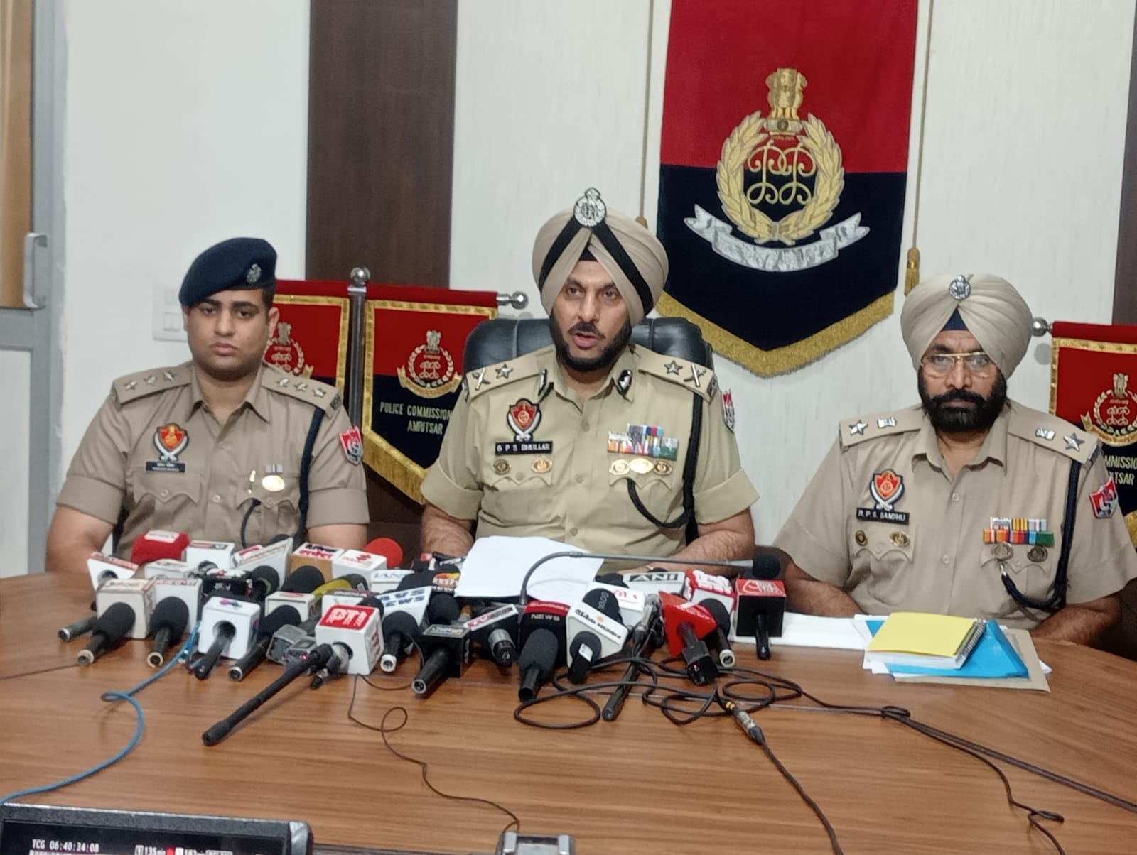 Police Commissioner Gurpreet Singh Bhullar addresses the media regarding the detention of a software engineer in connection with threatening emails to blow up the Golden Temple, in Amritsar