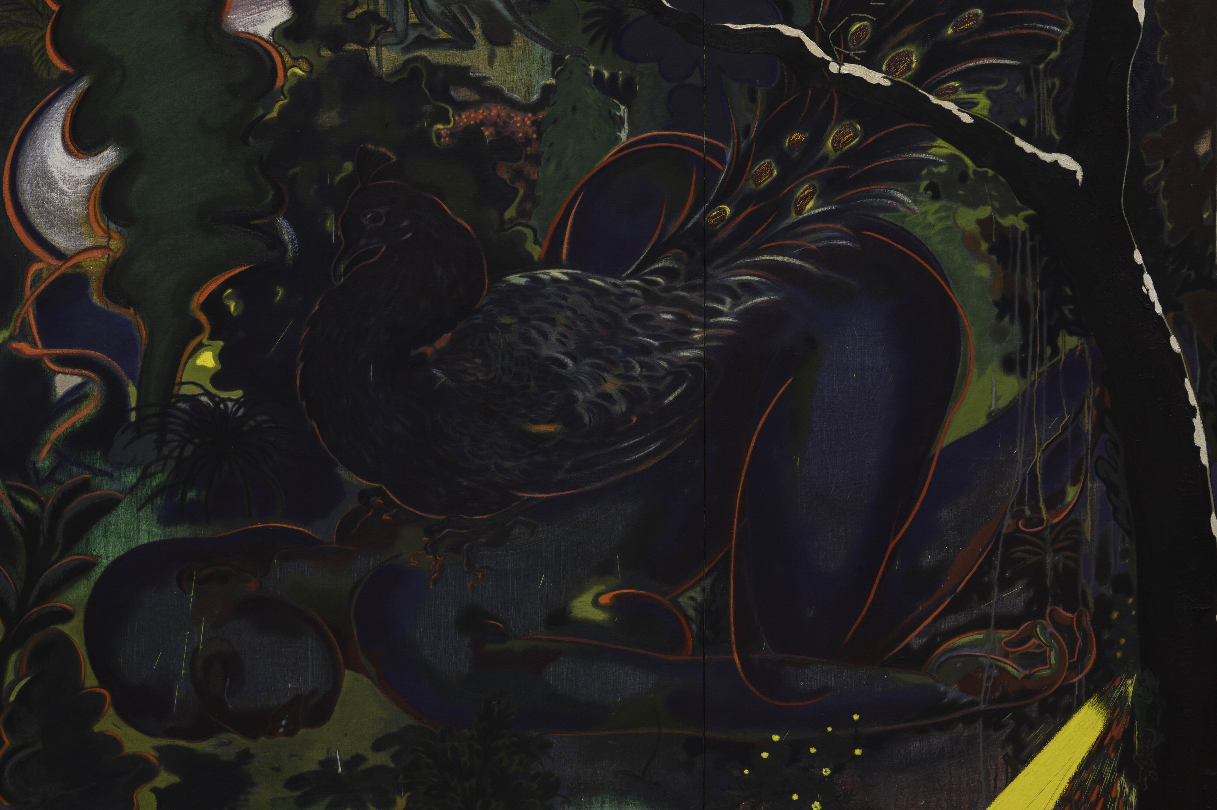 T Venkanna, Burden 2025. Detail view. Oil on canvas. Image Courtesy: Gallery Maskara