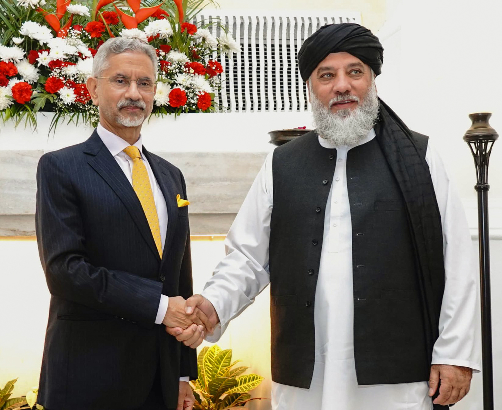 EAM S Jaishankar with Afghanistan’s Industry and Commerce Minister Alhaj Nooruddin Azizi in New Delhi on Thursday. ANI 