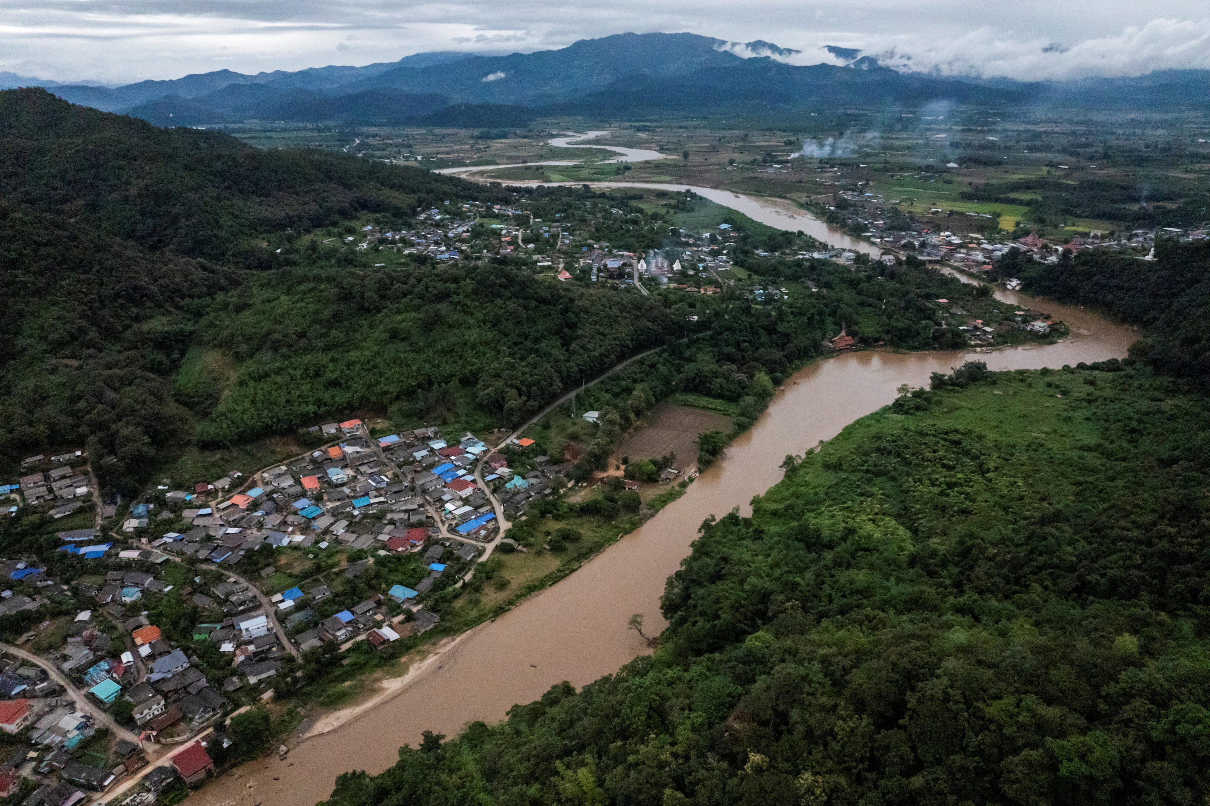 A drone view shows the Kok River, which flows through Tha Ton village in northern Thailand's Chiang Mai province. Reuters