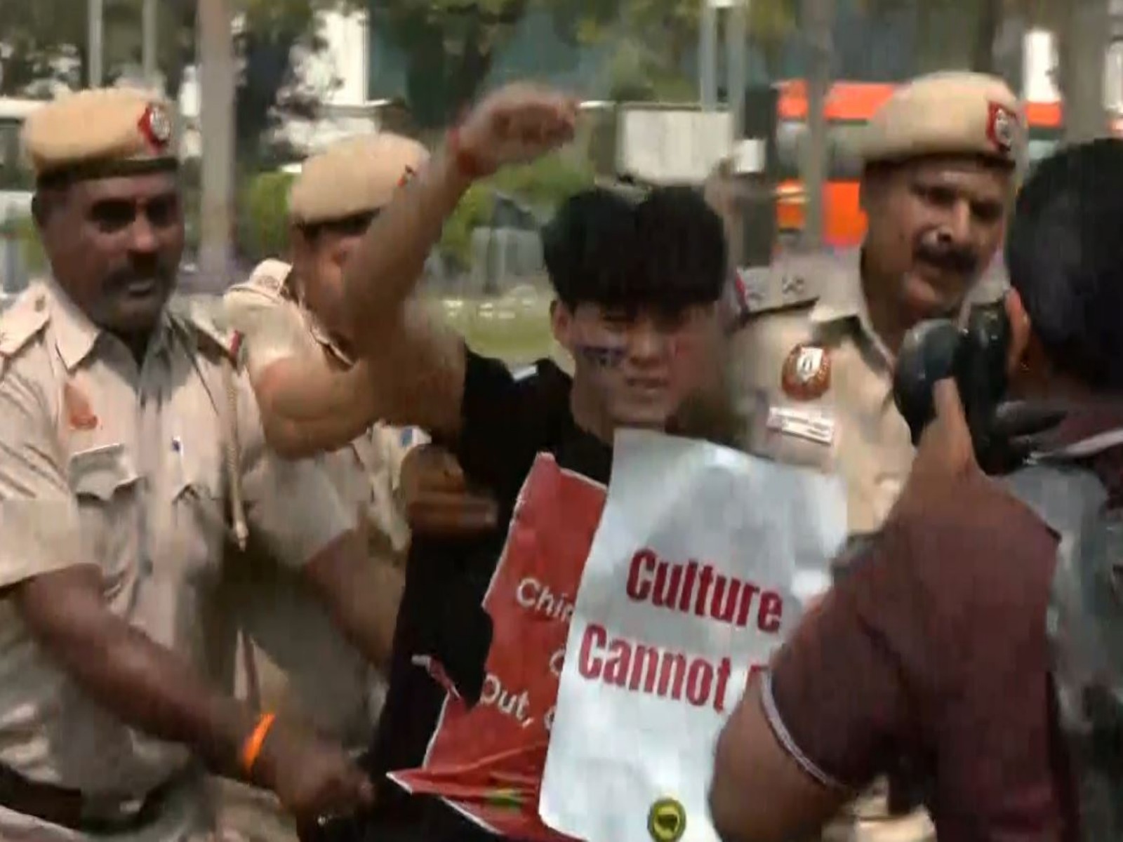 New Delhi: Tibetan Youth Congress stages peaceful protest outside Chinese Embassy on 67th Tibetan National Uprising Day