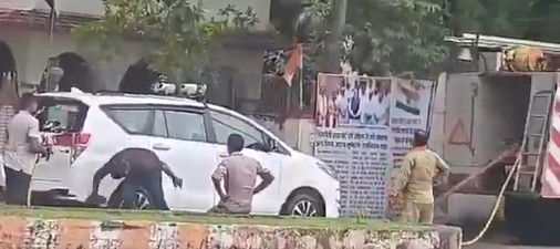 Fire brigade vehicle washes BJP MLA’s car in MP, video goes viral