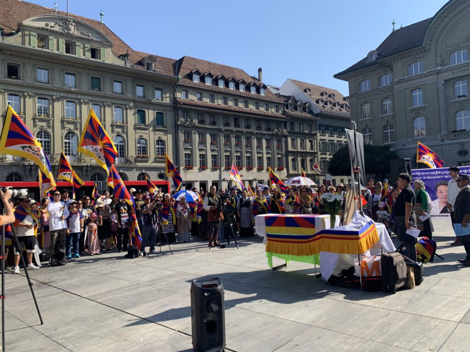 Over 200 Tibetans, supporters protest China’s assimilation policies near Swiss Parliament