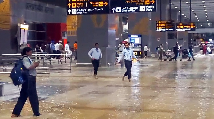 Delhi airport waterlogged after heavy rain today; at least 9 flights diverted
